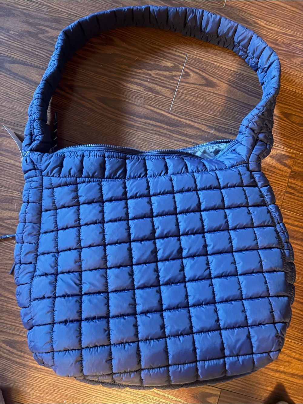 Large Quilted Navy Shoulder Bag - Padded Grid Design